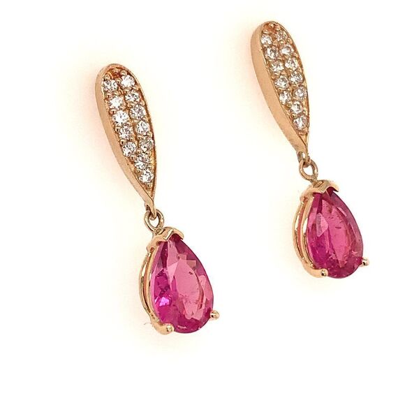 Tourmaline Rubellite Diamond Earrings 14k Gold 1.60 TCW Certified $3,090 018673 - Picture 6 of 10